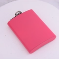 Pink 6oz stainless steel hip flask with silver screw cap on white background - Pink