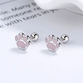 925 silver cat paw stud earrings with pink paw pads and secure screw back design - 925 Silver / White Gold (Screw Back)