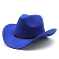 Detail view of royal blue felt cowboy hat featuring a black faux leather decorative band - M (56-58cm) / Sapphire Blue
