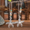 Bohemian silver starfish drop earrings with blue beads and vintage wood accents - Silver Alloy Starfish (S1839)