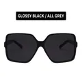 Oversized square sunglasses featuring a glossy black frame and solid grey lenses - Bright Black / Gray