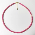 Natural stone beaded necklace with pink marble beads and 18K gold plated chain - Rose Pink Marble Texture