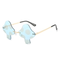 Sky blue mushroom shaped rimless sunglasses with white polka dots and gold metal frame - Light Blue
