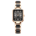 Elegante reloj cuadrado para mujer en oro rosa con esfera negra y detalles de diamante - Eslabón de Cerámica Negra Oro Rosa / Negro