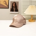 Champagne silk satin baseball cap featuring smooth texture and classic curved brim design - Camel