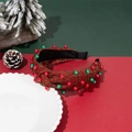 Christmas wide headband with red and green rhinestones on sparkling knotted red fabric - Red Woven Red Green Pearl