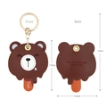 Dark brown leather bear popsicle keychain with gold ring, front and back views - Popsicle Bear