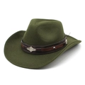 Dark green western cowboy hat with brown leather belt and vintage metal ornaments - Army Green