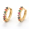 18K gold plated huggie earrings featuring vibrant multi-colored round cubic zirconia - Multicolor