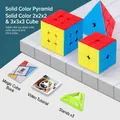 MoYu 2x2 3x3 Pyraminx speed cube set with stands and guide book in solid colors - 2x2 3x3 Pyraminx Stickerless Set