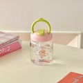 Portable pink and green glass straw cup with cute cartoon sheep print on a desk - 260ml / Pink Sheep