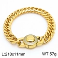 Men's 11mm gold-plated Cuban link bracelet with iced-out pave crystal round clasp - Model E Gold Rhinestone Buckle (KB169900-Z)