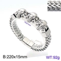 Men's silver stainless steel skull motorcycle bracelet with woven chain links - Steel Skull