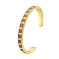 Gold bamboo-style open cuff bracelet with brown square enamel inlays for women - Tan Square Enamel Style / 18K Gold