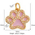 Pink enamel cat paw pendant with gold plating and cubic zirconia accents for jewelry - Pink Paw Print Style (L281269-Pink)