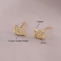 Chic 18k golden plated copper cat stud earrings with sparkling micro-pave zircon crystals - Cat Style (EM03-10)