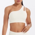 Off-white one-shoulder sports bra and high-waist yoga leggings set for women fitness - Light Ivory