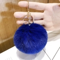 Cute plush heart keychain in light blue with gold metal ring and lobster clasp - Small Dark Blue Pom Pom