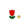 Lindo pin de tulipán rojo esmaltado con hoja verde, borde dorado y cierre de mariposa incluido - Tulipán