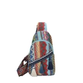 Ethnic bohemian woven chest bag with colorful geometric patterns and decorative tassels - Blue
