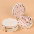 Portable velvet jewelry travel case in cream white with secure zipper and ring slots - Velvet Round-Cream White / Round 10*10*5CM