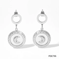 Silver crescent moon earrings with natural mother of pearl in a minimalist circular design - White Gold Color Earrings (PDE796)
