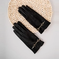 Women's black suede touchscreen gloves with elegant gold horsebit buckle detail - Black