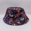Reversible bucket hat with colorful ink splash pattern on a dark background for outdoor - Navy Colorful Splatter