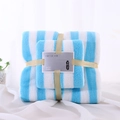 Absorbent blue and white striped coral fleece towel set with decorative gift ribbon - Towel And Bath Towel / Blue