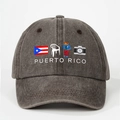 Vintage washed dark grey Puerto Rico baseball cap with colorful graphic print and adjustable strap - Coffee