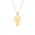 Collar de acero inoxidable dorado con símbolo de Venus feminista y colgante de puño para mujer - Dorado