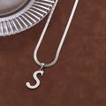Polished silver capital S letter pendant necklace with sleek flat snake chain for women - Letter S