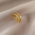 Detail of gold double-layer ring with triangle zircon and pave stones on silk background - J0020-Double Layer Triangle Zircon