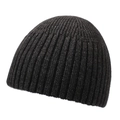 Classic black ribbed knit beanie hat for men and women with vertical stripe pattern - One Size / Marl Grey