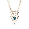 Rose gold deer antler necklace featuring a brilliant blue gemstone in S925 sterling silver - 925 Silver / Rose Gold With Blue Green Moissanite (FDTD-010)