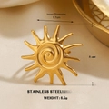 Gold stainless steel sunburst ring with spiral center and radiant geometric rays - Sun God Radiant Shape (1820)