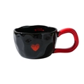 Minimalist black ceramic heart mug with red handle and inner Love text print - 330ML / Black - 1 Heart