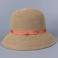 Close-up detail of a Japanese style woven cellulose sun hat with a decorative orange ribbon - M (56-58cm) / Orange