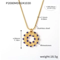 Goldene Edelstahl-Halskette mit blauem Strassstein besetztem kreisförmigem Anhänger - Gold Blaue Strass Halskette (P2080)