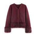 Veste courte bordeaux pour femme avec d'élégantes finitions en fausse fourrure au bas - S / Haut Rouge Foncé
