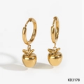 Golden 3D apple earrings made of polished stainless steel for women with ring hoops - Gold Apple Earrings (KD3178)