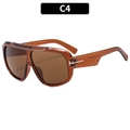 Oversize pilot sunglasses with brown transparent frame and metal T-shape hinge detail - C4-Tea Frame Tea Lens