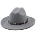 Detail of grey felt cowboy hat featuring leather band with silver star metal ornaments - M (56-58cm) / Light Gray