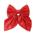 Detailed close-up of a large red satin bow hair clip with smooth glossy fabric texture - Red (12)