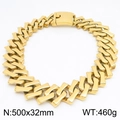 Chunky golden rhombus Cuban link chain necklace, 500x32mm, polished titanium steel, 460g weight - Gold Color Polished Necklace (KN286744-KJX)
