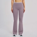 High-waisted flared yoga pants in lilac purple with white contrast waistband - Taro Purple