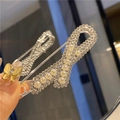 Detail of silver safety pin brooch with white rhinestones and pearls for waist adjustment - Silver Bowknot Pearl Rhinestone Brooch (7.5cm)