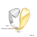 Detail view of 18k gold plated two-tone geometric open ring with adjustable 24mm wide band - Two-Tone Streamline Open Ring-Size 7 (RI147407M)