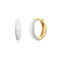 Detailed view of white enamel C-shape earrings with Ag925 silver gold-plated hallmark - C-Shape White Enamel Hoops