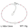 Silver stainless steel cross bracelet with small pink beads and 180mm chain link - Silver Pink